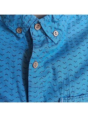 Mens Small Shirt Short Sleeve Button-Down Oxford Collar Departwest Blue Yacht